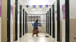 A cleanliness worker cleaning HUL’s Suvidha centre