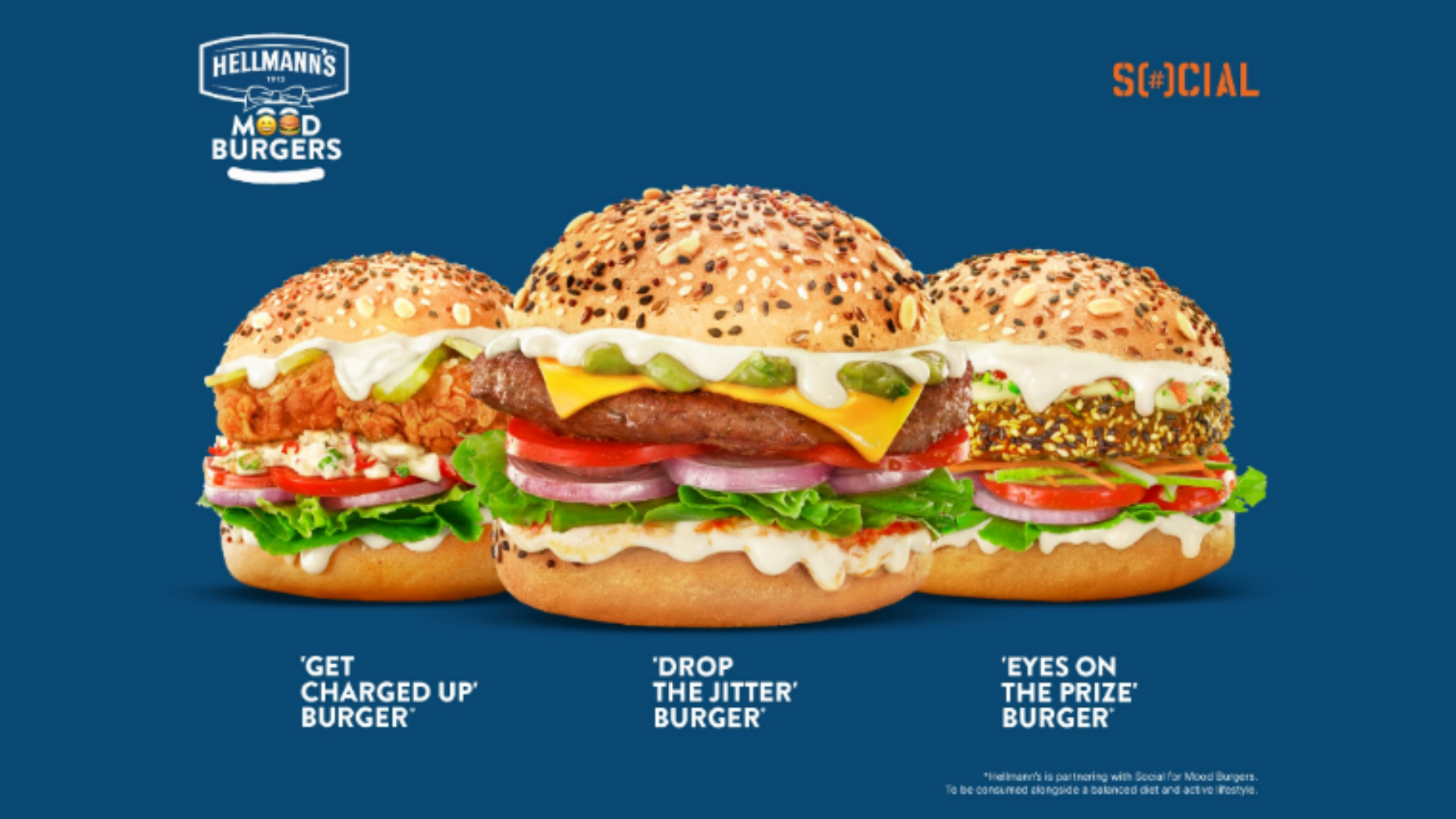 Hellmann's three variations of Mood burgers