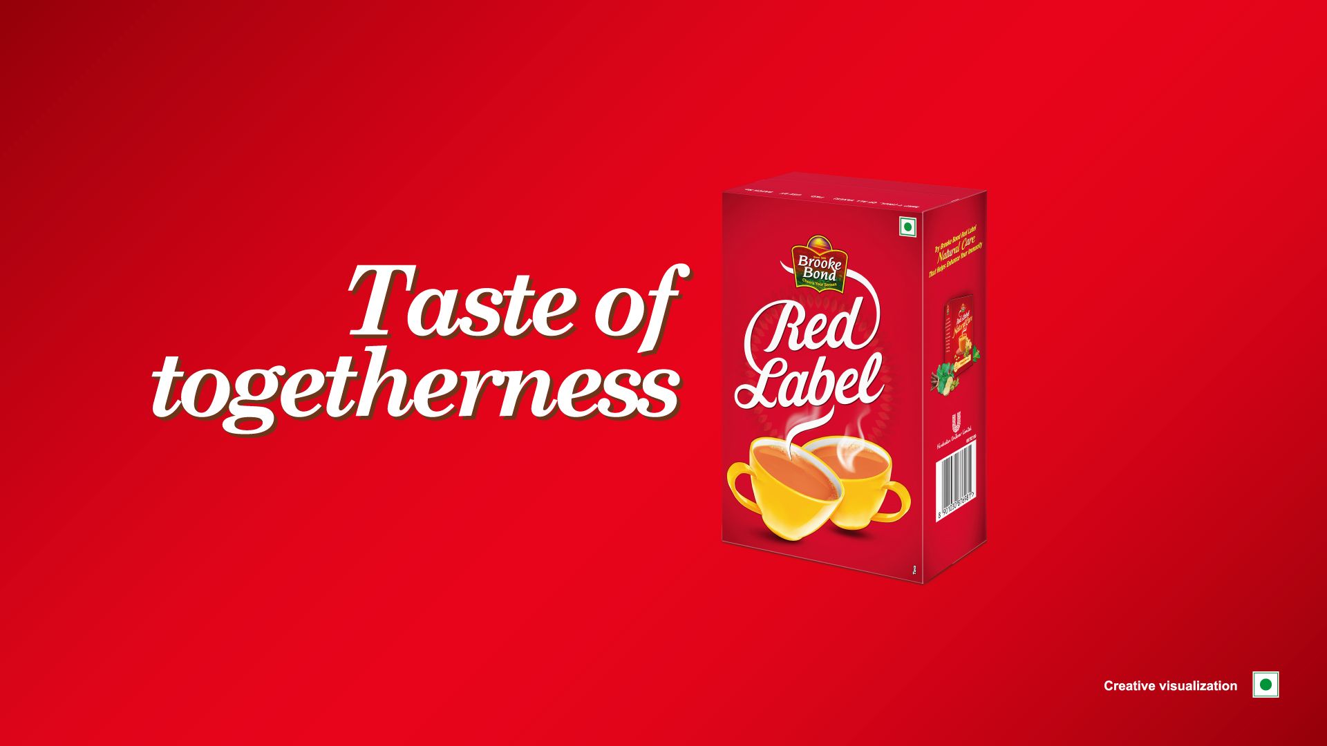 A packshot of Brooke Bond Red Label tea against a red horizontal background