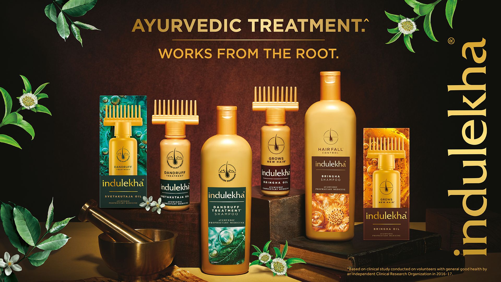 Promotional image with different Indulekha products