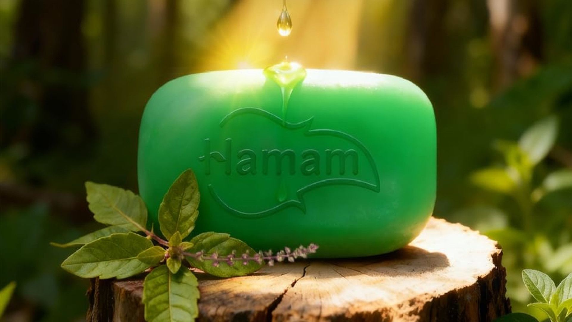 A green soap with Hamam logo on a wood