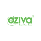 Oziva logo in green colour with text below: Clean, Plant Based