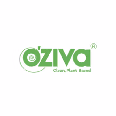Oziva logo in green colour with text below: Clean, Plant Based
