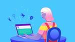 An illustration of a lady working on a laptop