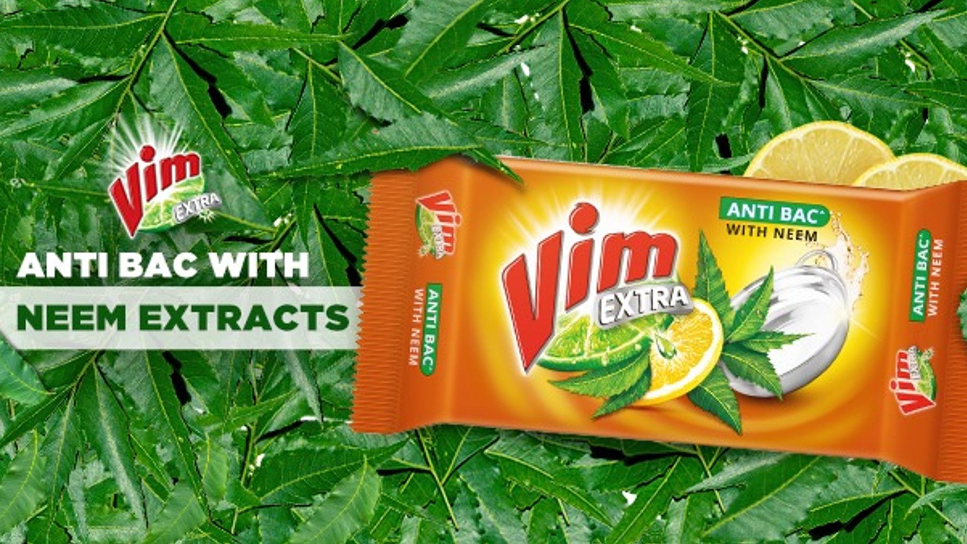 Image of orange pack of Vim anti-bac soap with neem fragrance