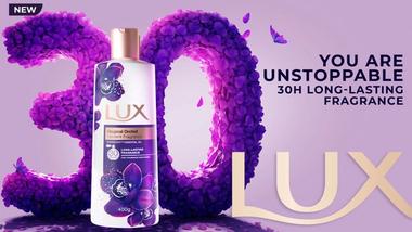 KV of LUX Magical Orchid bodywash with text 'you are unstoppable. 30H long lasting fragrance.