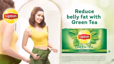 A print ad of Lipton Green tea with text written as - Reduce Belly Fat with Green Tea