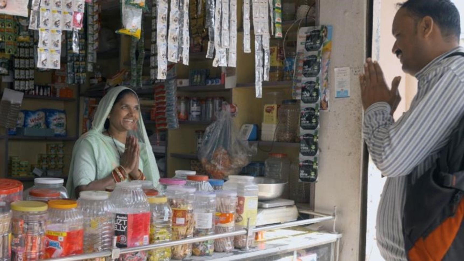 A HUL Shakti amma at her shop in rural India selling products