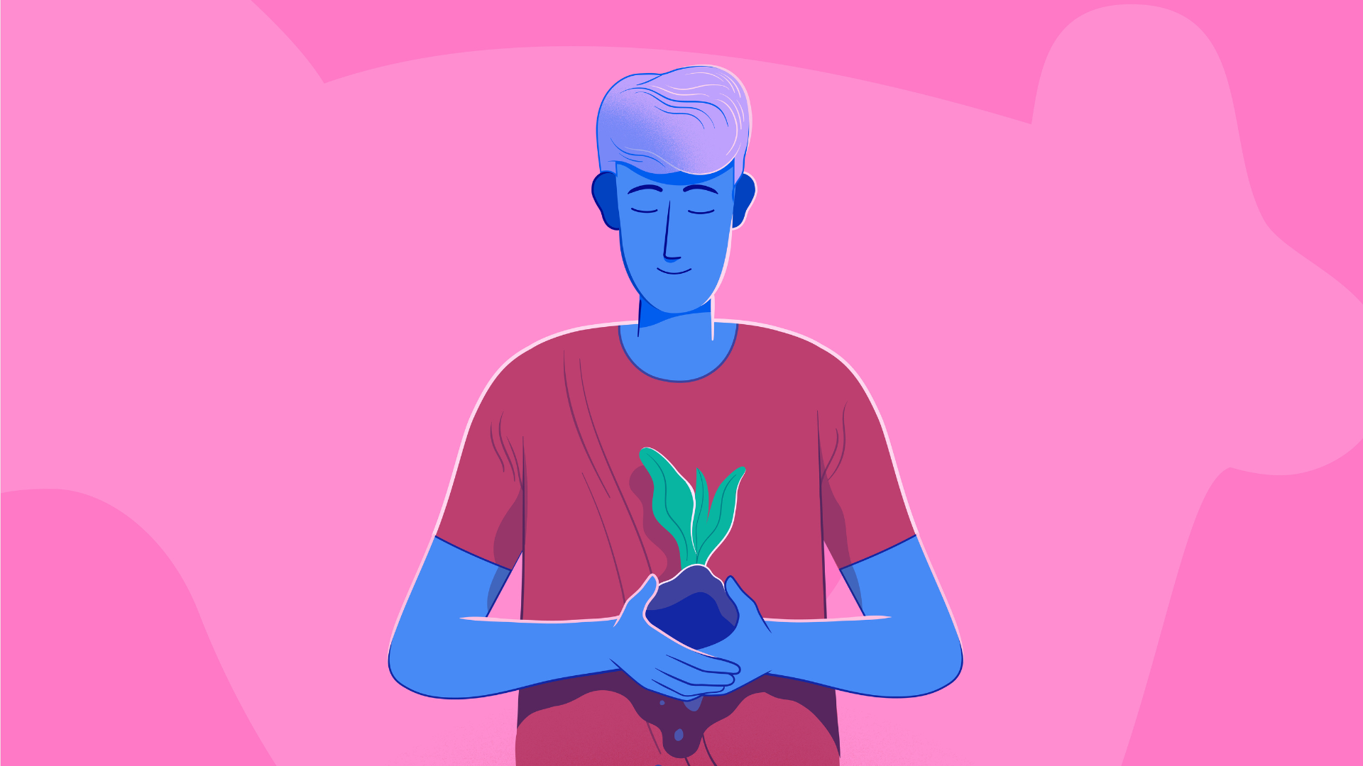 A boy holding a new plant in his palm