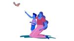 An illustration of a parent and child pointing towards a butterfly.