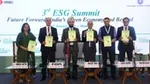 Mr B. P. Biddappa at the launch of Centre for Sustainability Leadership in partnership with Hindustan Unilever and FICCI. The picture includes a group of people holding a rectangular book.
