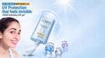 Woman beside Pond's UV Invisigel SPF 50, promoted as invisible UV protection with 100-hour hydration.