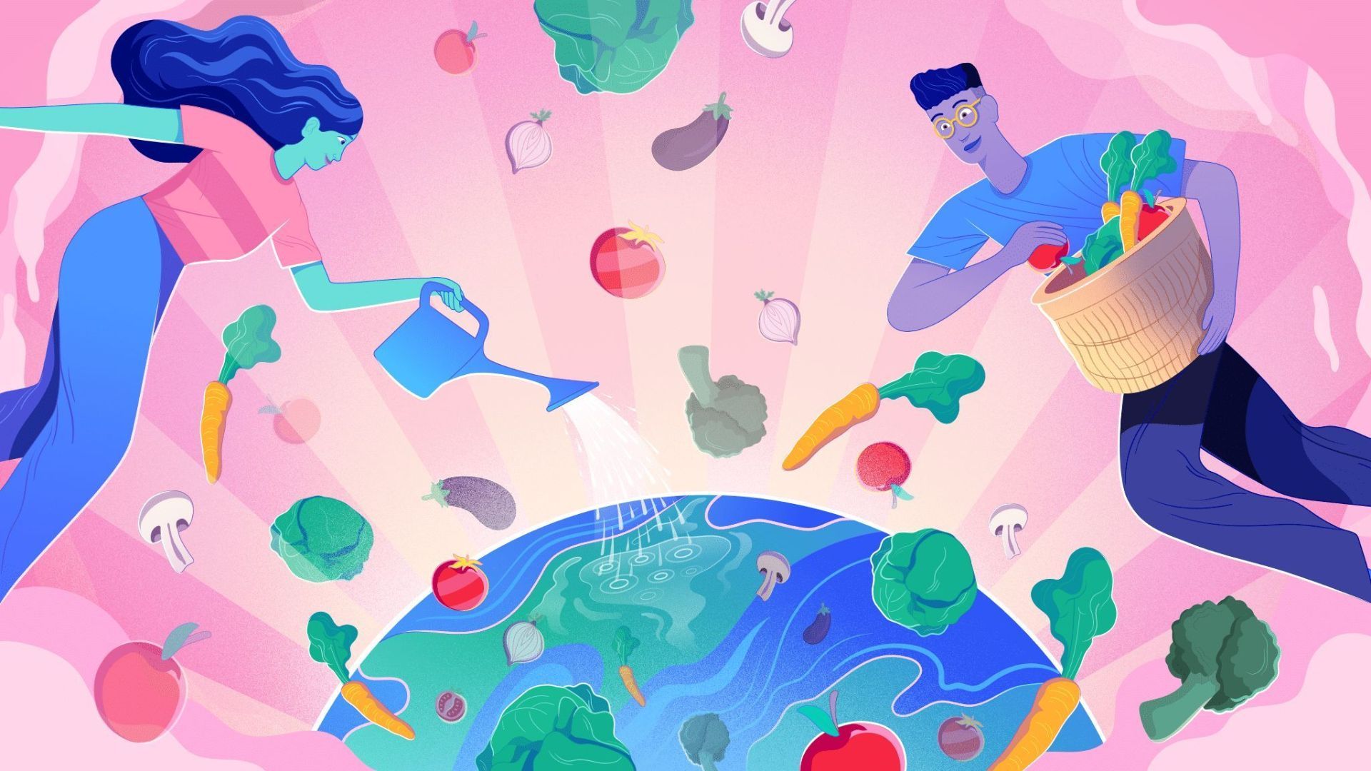 Two humans caring for earth